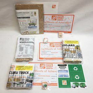 4 Home Depot Kids Workshop Wood Recycling Truck, Wheelbarrow, Binoculars & Easel